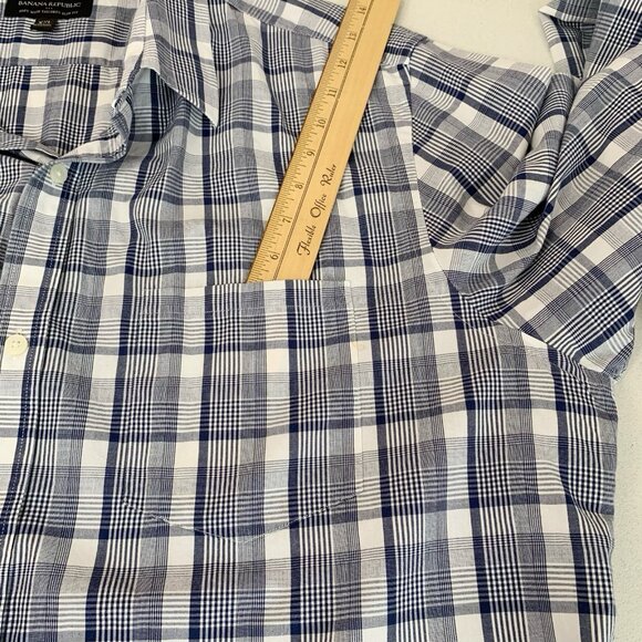 Banana Republic Soft Wash Tailored Slim Fit Shirt Mens‎ XXL Blue White Plaid LS - Picture 6 of 9